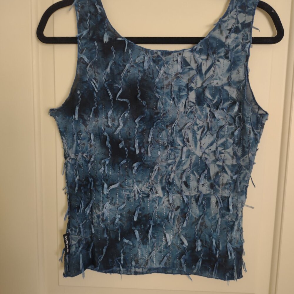 Vintage XOXO Jeans Tank Top Brand Blue-Gray Applique Junior Sized Lg